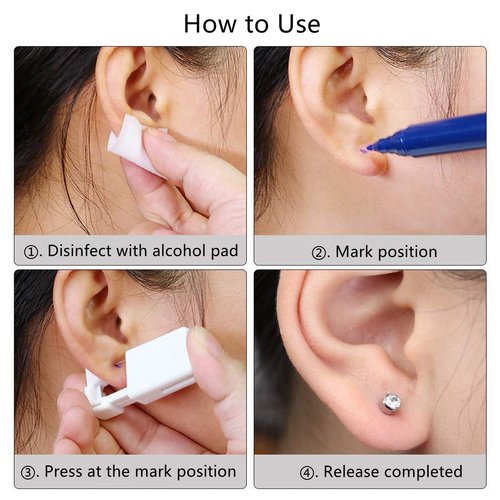Ear Piercing Kit, 6 Pack Ear Piercing gun Kit with 4mm 5mm Earrings, Self Disposable Ear Piercing Gun