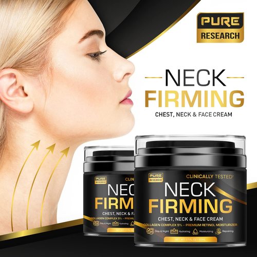 PURE RESEARCH Neck Firming Cream - Anti-Wrinkle Moisturizer for Face, Neck & Décolleté - Hydrating & Lifting