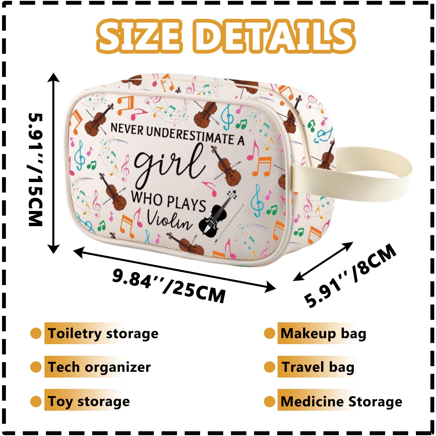 XYANFA Violin Makeup Bag Violinist Gifts Violin Player Gift Music Teacher Gift Musician Cosmetic Bag A Girl Who Plays Violin (PLAYS Violin t-m)