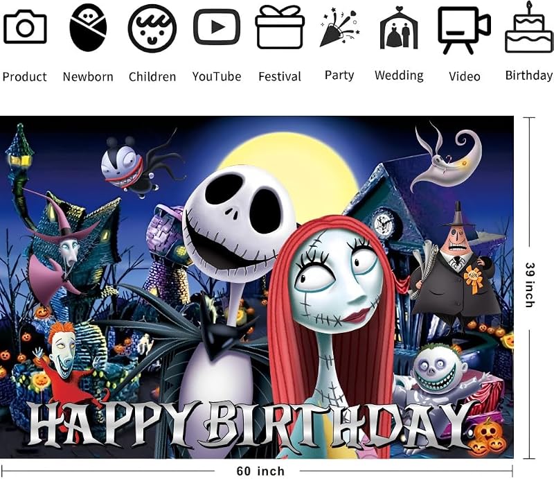 Nightmare Before Christmas Wall Decor for Kids Birthday Party 5x3ft Backdrop
