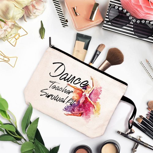 Dance Teacher Survival Kit Funny Cosmetic Bag, for Travel Toiletry Zipper Storage Pouch Makeup Bag, Appreciation Gifts for Dance Teacher Dance Instructors, Retirement Graduation Appreciation Gifts