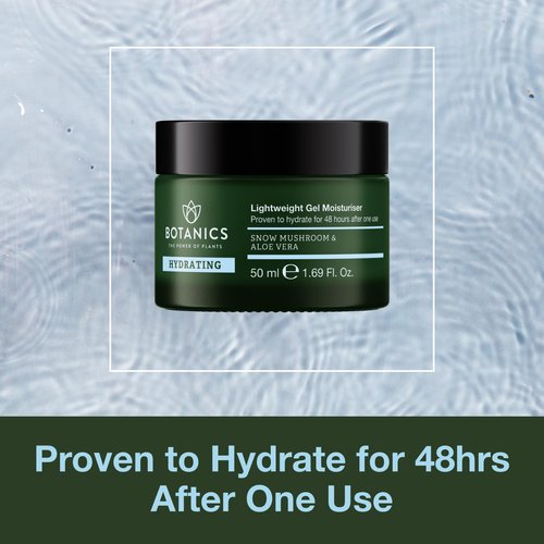 Botanics Lightweight & Hydrating Face Moisturizer for Women & Men - Gel Facial Moisturizer for Dry Skin - Enriched with Snow Mushroom & Aloe Vera - Vegan & Cruelty-Free 48-Hour Hydration (1.69 Fl Oz)