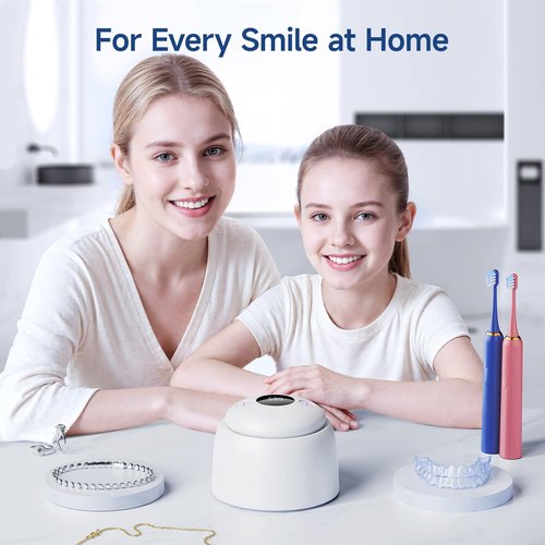HouseSapp Ultrasonic Retainer Cleaner Machine - 45kHz Dental Clean Pod with 6 Cleaning Lights for Denture, Toothbrush Head, Aligner, Night/Mouth Guard, Jewelry, Ultra Sonic Cleaner with Lifting Tray