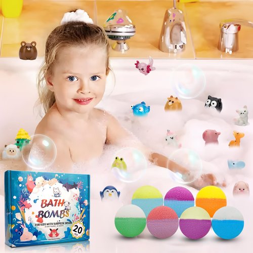 20 Pack Bath Bombs for Kids with Surprise Inside Bubble Bath Toys Organic Natural Bath Bombs Set Stocking Stuffers Birthday Christmas Gifts for Kids 3 4 5 6 7 8 Years Old Boys Toddlers Girls