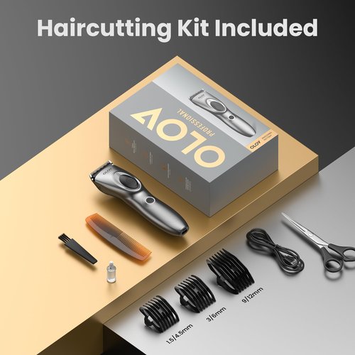 OLOV PROFESSIONAL Hair Clippers for Men, Cordless Hair Clipper Kit, Adjustable 4 Length Setting, 2-Speed Settings, Replaceable Ceramic Blade Heads, Rechargeable Hair Clippers for Family (Grey)