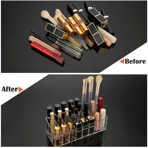 ELLDOO 2 Pack Rollerball Perfume Organizer, 24 Spaces Clear Acrylic Perfume Storage Holder Beauty Scent Holder, Makeup Lipgloss Lipstick Display Case