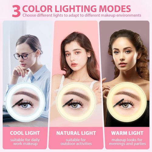 MIYADIVA 30x Magnifying Mirror with Light, LED Travel Mirrors, Makeup Mirror with Magnification,2 Sided USB Rechargeable Touch Screen Vanity Mirrors,4.8 Inch,Pink