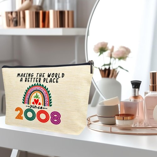 Suemetic 18th Birthday Decorations for Girls, 18 Year Old Girl Makeup Bags, 2008 Cool 18th Birthday Gifts for Teenage Girls Gift Ideas, Sister, Daughter, Cosmetic Travel Pouch, Christmas