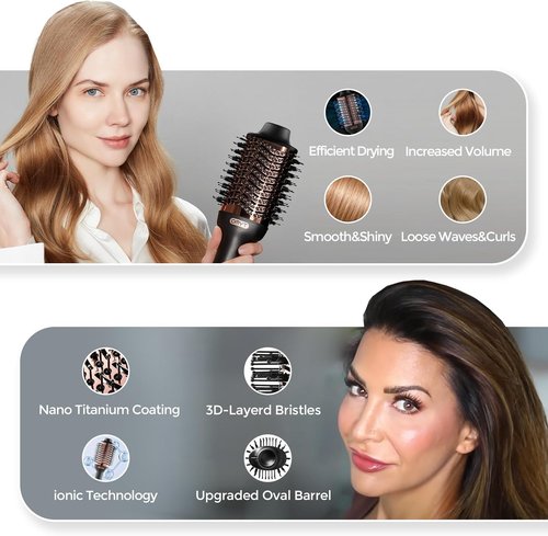TYMO Hair Dryer Brush - 4-in-1 Ionic Volumizer & Straightener with Oval Titanium Barrel | Gold Finish