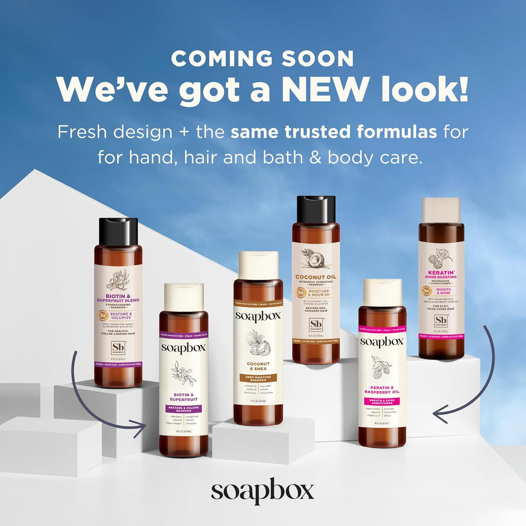 Soapbox Coconut Shampoo and Conditioner Set - Moisturizing Coconut Oil & Jojoba Oil | Paraben Free, 16oz (Pack of 2)