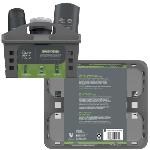 Dove Men+Care Shower Caddy Gift Set - Extra Fresh Body Wash, Deodorant & 2-in-1 Shampoo (4 Pieces)