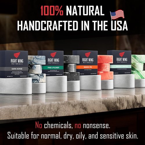 Right Wing Naturals Bar Soap Gift Set for Men | Handcrafted Cold-Pressed | Handmade Organic Soap for Men | Most Popular Flavors | Natural Scented Men’s Bar Soap| Pack of 4 Bars