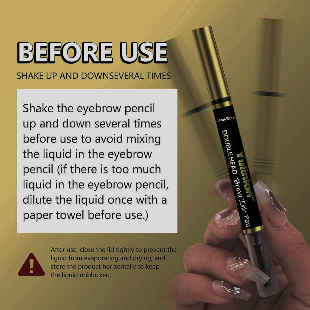 Yulinlon 2-in-1 Double Head Eyebrow Pen - Waterproof Brow Makeup with Dual-Ended Applicator | Dark Brown