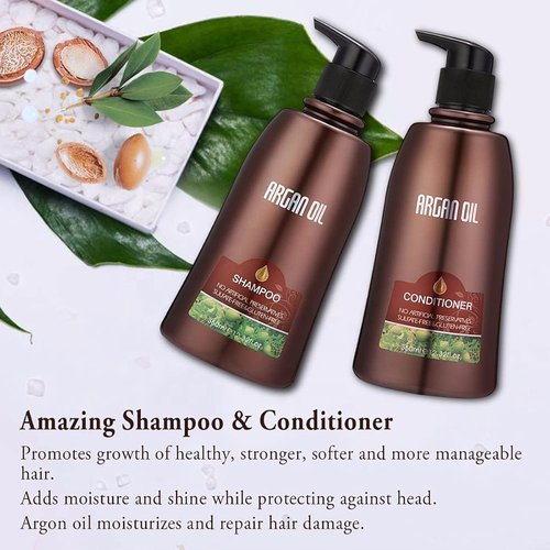 Moroccan Argan Oil Shampoo & Conditioner Set - Intense Moisturizing Hair Treatment with Mask | Color Safe, UV Protection, 3-Pack Gift Box