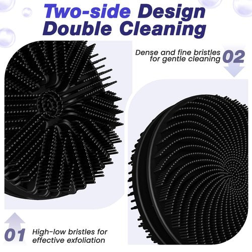 Manmihealth Silicone Back Scrubber & Soft Bath Glove, Silicone Scalp Massager Set 5 PCS, Super-Exfoliating Body Scrubber Shower Brush & Shampoo Brush Combination, with 2 Free Hooks (Style 1 Black)