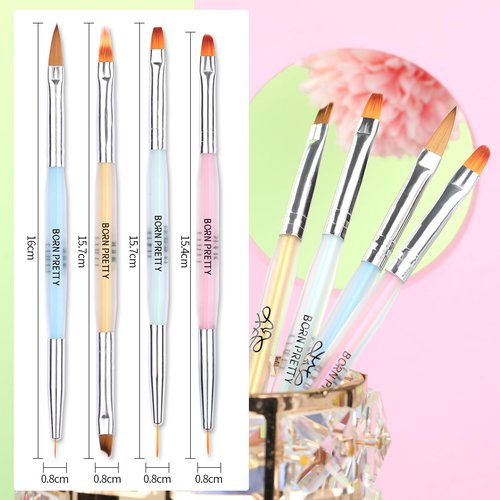 BORN PRETTY Double-Ended Nail Art Brushes,4Pcs Nail Art Tool Set,Nail Art Gel Polish Liner Brushes Design Pen For Nail Drawing And Nail Paint Brushes for Home Salon