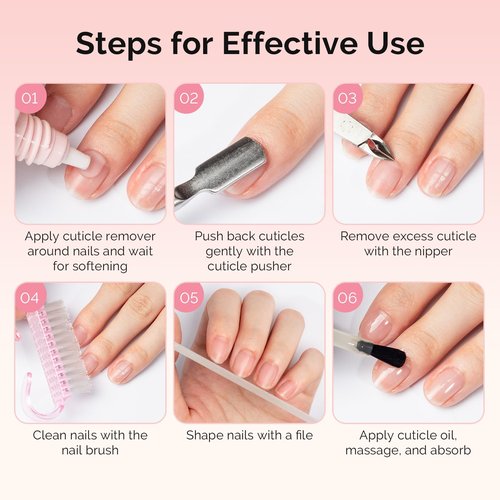 MelodySusie Cuticle Remover Kit,60g Cuticle Remover Cream 15ML Cuticle Oil,Cuticle Nipper Trimmer Pusher, Nail File and Brush for Cuticle Softener & Moisturize Manicure Kit for Nail Care
