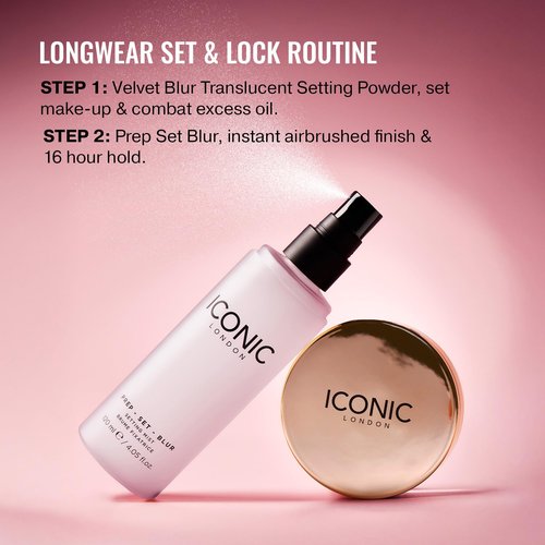 ICONIC LONDON Prep Set Blur Setting Spray | Makeup Fixing Spray, Blurs Imperfections and Gives Skin a Radiant Glow, Vegan Makeup, 120 mL / 4.05 Fl Oz.