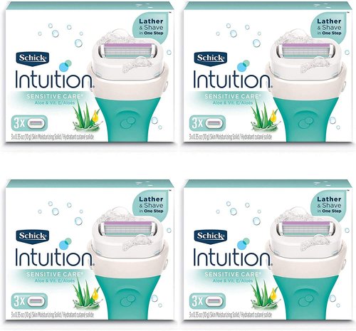 Schick Intuition Pure Nourishment Womens Razor Refills with Coconut Milk and Almond Oil, 3 Count (Pack of 4)