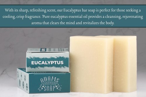 Adams Handmade Soap Eucalyptus Pure Castile Bar Soap – 4.5 oz | Vegan, Cold Process, Essential Oils, 84% Organic, Fair Trade, No Additives, USA Made
