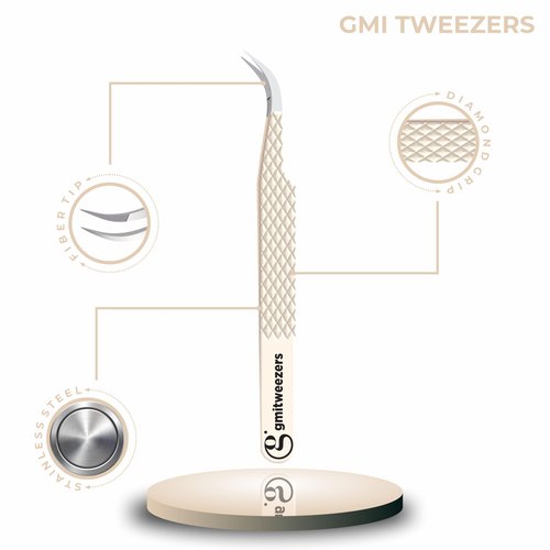 Fiber Tip Lash Tweezers- Pack of 3 Eyelash Extension Tweezers Professional- Lash Tweezers. (Light Nude)
