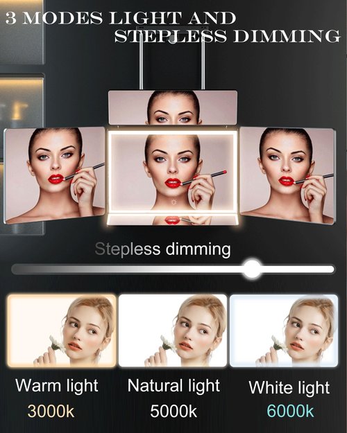 Aokoka 5 Way Mirror with Light for Self Hair Cutting, 360° Barber Mirror for Men Shaving, Makeup Mirror with Height Adjusta for Braiding Hair Styling Dye Hair for Women