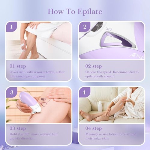 Epilator, Epilators Hair Removal for Women - 2-Speed Epilator with Massage Pad, Rechargeable LED Hair Removal Device for Face/Bikini/Arms/Legs/