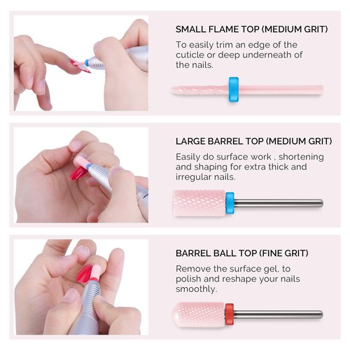 MelodySusie Ceramic Nail Drill Bits Set, 3/32'' (2.35mm) Professional Acrylic Nail File Drill Bit for Manicure Pedicure Cuticle Gel Nail Polishing, 5Pcs, Pink