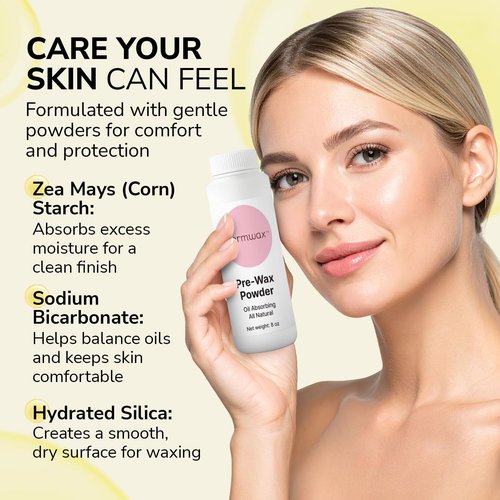 Dermwax Pre Wax Powder 8 oz – Talc Free Powder to Prepare & Protect Skin for a Smooth Base – Absorbs Oils & Moisture - Fragrance & Aluminum-Free – With Corn Starch, Sodium Bicarbonate, Hydrated Silica