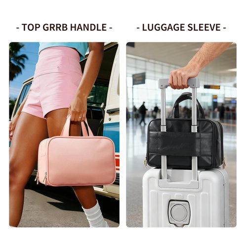 Large Travel Makeup Bag for Women with Luggage Sleeve and Reinforced Dual Handles, Featuring 10 Independent Elastic Brush Slots and 25 Pockets, Large Capacity Waterproof Cosmetic & Toiletry Organizer
