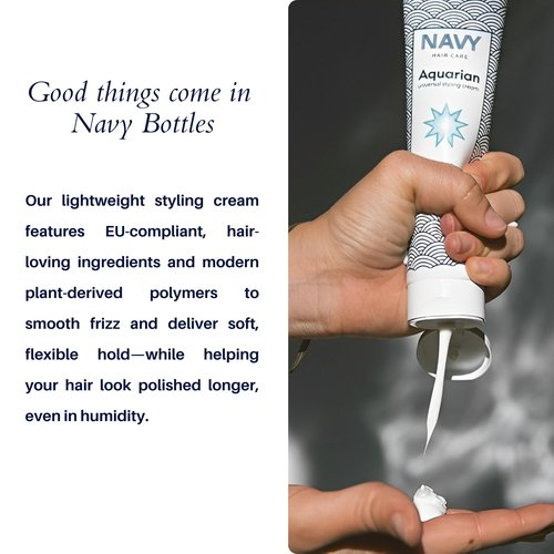 NAVY HAIR CARE Aquarian 3-in-1 Styling Cream | Lightweight Smoothing Leave-In, Heat Protectant & Curl Defining Cream | Anti-Frizz, UV Protection & Shine Boost with Shea Butter & Coconut Oil | 5 oz