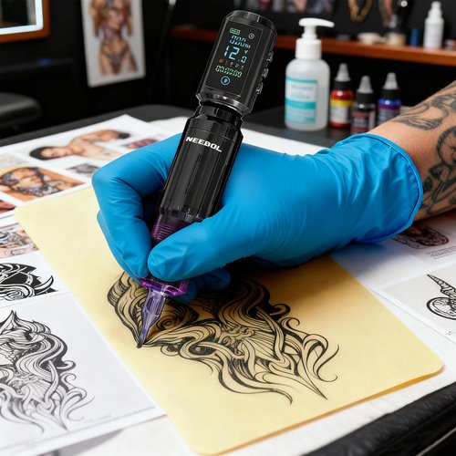 Neebol Wireless Tattoo Battery Pack – Rechargeable Cordless Tattoo Power Supply 1600mAh RCA Lithium Battery with LED Digital Display, 4 Memory Modes, One-Key Start for Tattoo Pen Rotary Machine 67M
