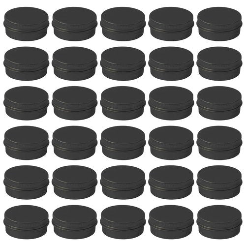 ASUNFO 30 Pcs 0.5 oz Aluminum Tin Cans Round Empty Lip Balm Containers with Screw Lid Black