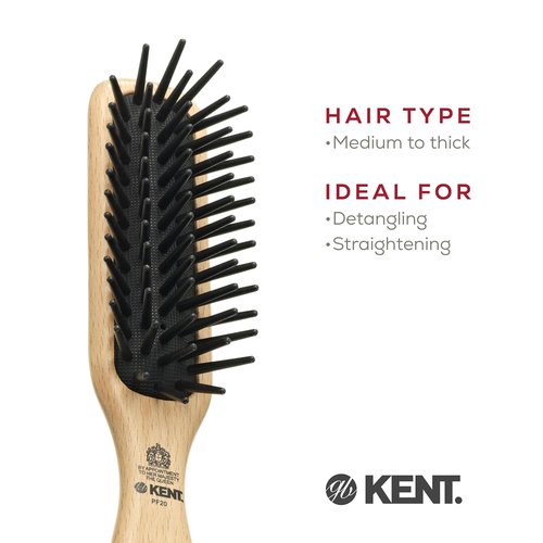 Kent PF20 Narrow Cushion Paddle Brush - Detangles Long Thick Curly Hair | Scalp Massager for All Hair Types