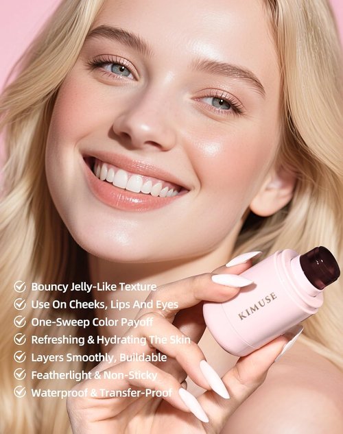 KIMUSE Jelly Cheek & Lip Tint - Multi-Use Watercolor Blush for Cheeks, Lips & Eyes | Lightweight, Vegan Formula
