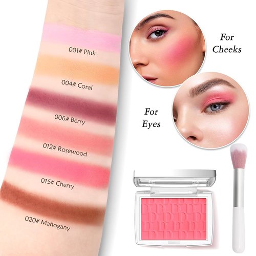 Pink Blush | Matte Powder Blush for Cheeks - Silky Lightweight Formula with Brush, 001#