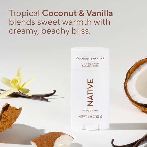 Native Deodorant - Aluminum-Free Coconut & Vanilla | 72-Hour Odor Control for Men & Women - 2.65oz