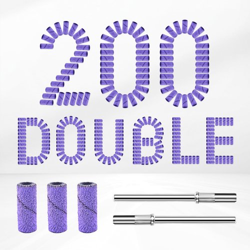 Small Sanding Bands Nail Drill Bits, Corfulra 200PCS Sanding Bands for Nail Drill with 2 3.1mm Mandrel bits, 240 Extra Fine Grit Nail File for Acrylic Nails Gel Manicures and Pedicure, Purple