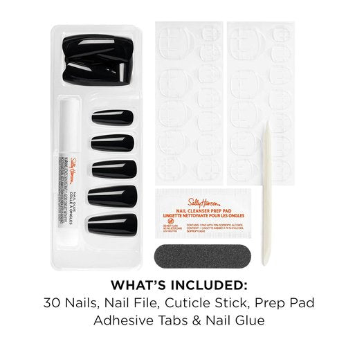 Sally Hansen Press-On Nails - Coffin Shape, Easy Application, Non-Damaging | 30 Nails & Accessories - Onyx-Pected