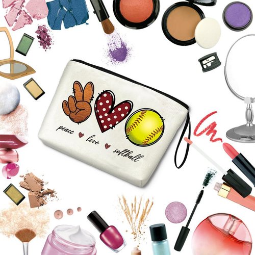 Softball Gifts for Women Girl Zipper Bag Funny Gifts for Softball Lover Softball Stuff Sport Season Gifts at the Games Day Makeup Bag Birthday Thanksgiving Christmas Gifts for Her Sister Friends BFF