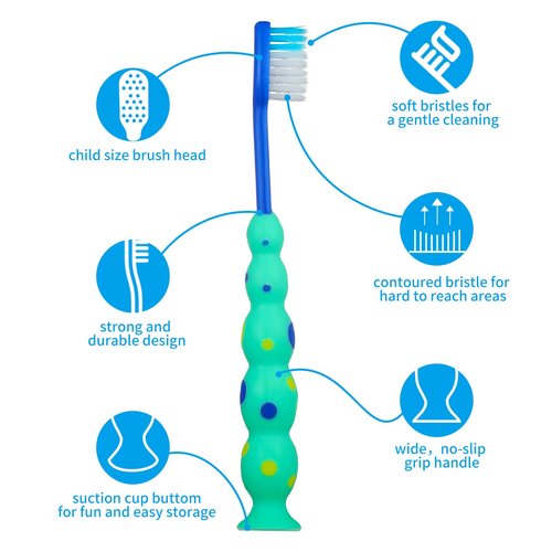 Lauwell Toddler Toothbrush Pack - 24 Pieces, Soft Bristle Animal Toothbrushes with Covers, Suction Cup, Sensitive Teeth