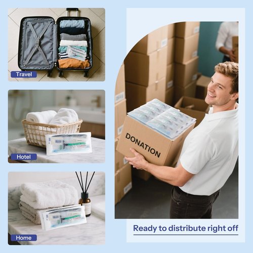 Gisdo Pack of 50 Travel Size Toiletries Kit Individually Packed,Personal Hygiene Kit for Men Homeless Care Package Supplies Bulk