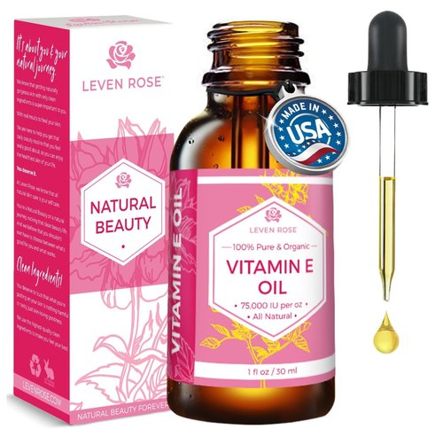 Leven Rose 100% Vitamin E Oil 75,000 IU per oz 100% Natural, Organic, Pure Vitamin E Oil for Skin, Face, Hair, Nails 1oz