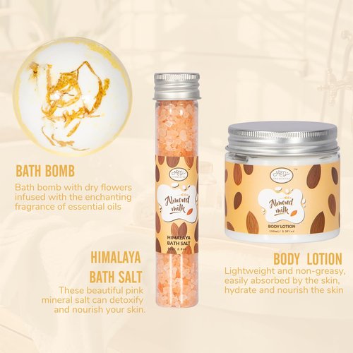 Valentines Day Gifts for Women Spa Gifts Baskets for Women W/Bubble Bath, Bath Salt, Soy Candle, Gifts for Mom Her Female Sister Mother Teacher, Gifts set with Almond Milk Nourishing Bath & Body Care