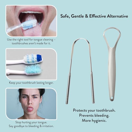 Éclat Stainless Steel Tongue Scraper - Travel Case Included | Flexible & Durable Oral Hygiene Tool (Twin U Shape x2)
