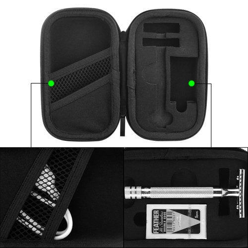 Linkidea Hard Travel Case Compatible with Vikings, Merkur, Shaving Revolution Double Edge Safety Razor, Storage Box Organizer for Safety Razor & Shaving Attachments (Lychee Vegan Leather), Black,
