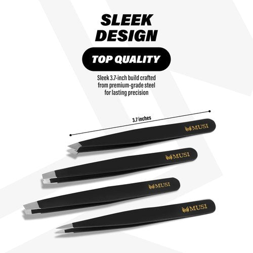 MUSI tweezers Shape Eyebrows & Remove Facial Hair, Ingrown Hair, Chin & Splinters – Expert Tweezers Kit with Eyebrow Scissor, Professional Multipurpose tweezers kit, Stainless Steel Men & Women