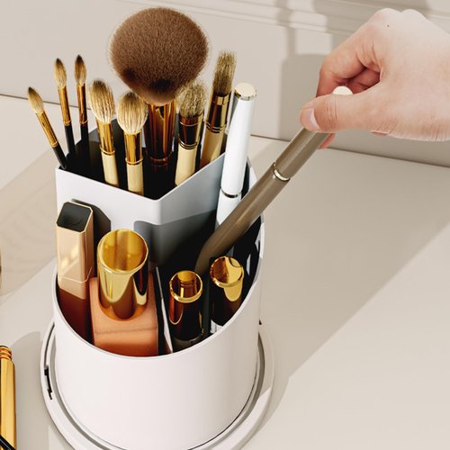 ccsxqy Makeup Brush Holder Organizer with Cover - 360° Rotating Clear Dustproof Cosmetic & Skincare Storage for Vanity, Desktop, Bathroom Countertop (White)