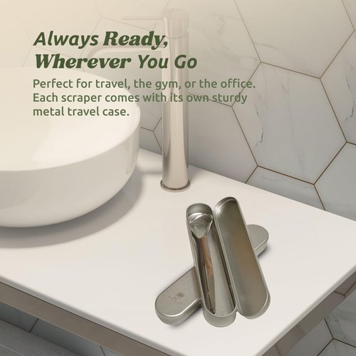 Me Mother Earth 2 pack Stainless Steel Tongue Scraper for Adults with 2 Metal Travel Cases – Durable Metal Cleaner for Oral Care, Fresh Breath, and Eco-Friendly Dental Care