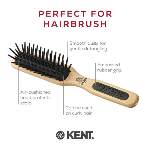 Kent PF20 Narrow Cushion Paddle Brush - Detangles Long Thick Curly Hair | Scalp Massager for All Hair Types